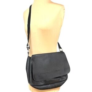 bag vintage Italian black soft leather crossbody messenger 8x12x3 multi-pockets